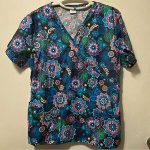 Bobbie Brooks Scrub Shirt Top‎ Women’s Size 2X Cotton Pockets Blue Elastic
